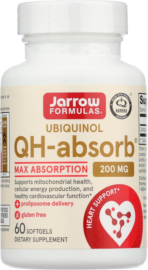 Jarrow Formulas QH-absorb 200 mg - 60 Softgels - Υψηλή απορρόφηση Συν-Q10 - Ενεργή Αντιοξειδωτική Μορφή Συν-Q10 - Υποστηρίζει Μιτοχονδριακή Παραγωγή Ενέργειας και Καρδιαγγειακή Υγεία - 60 Υπηρεσίες
