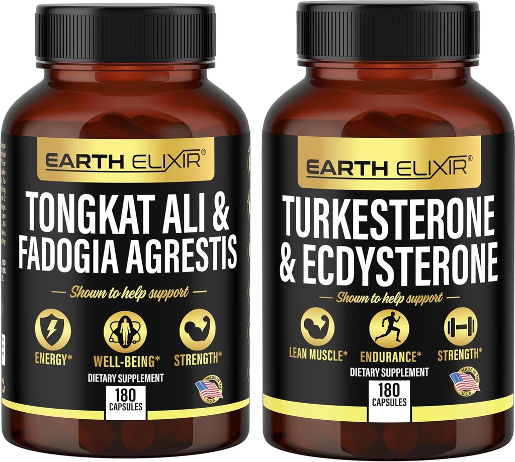 Earth Elixir Fadogia Agrestis 600mg και Tongkat Ali 500mg + Turkesterone1000mg και Ecdysterone 1000mg Συμπλέγματα (180 κάψουλες) Bundle