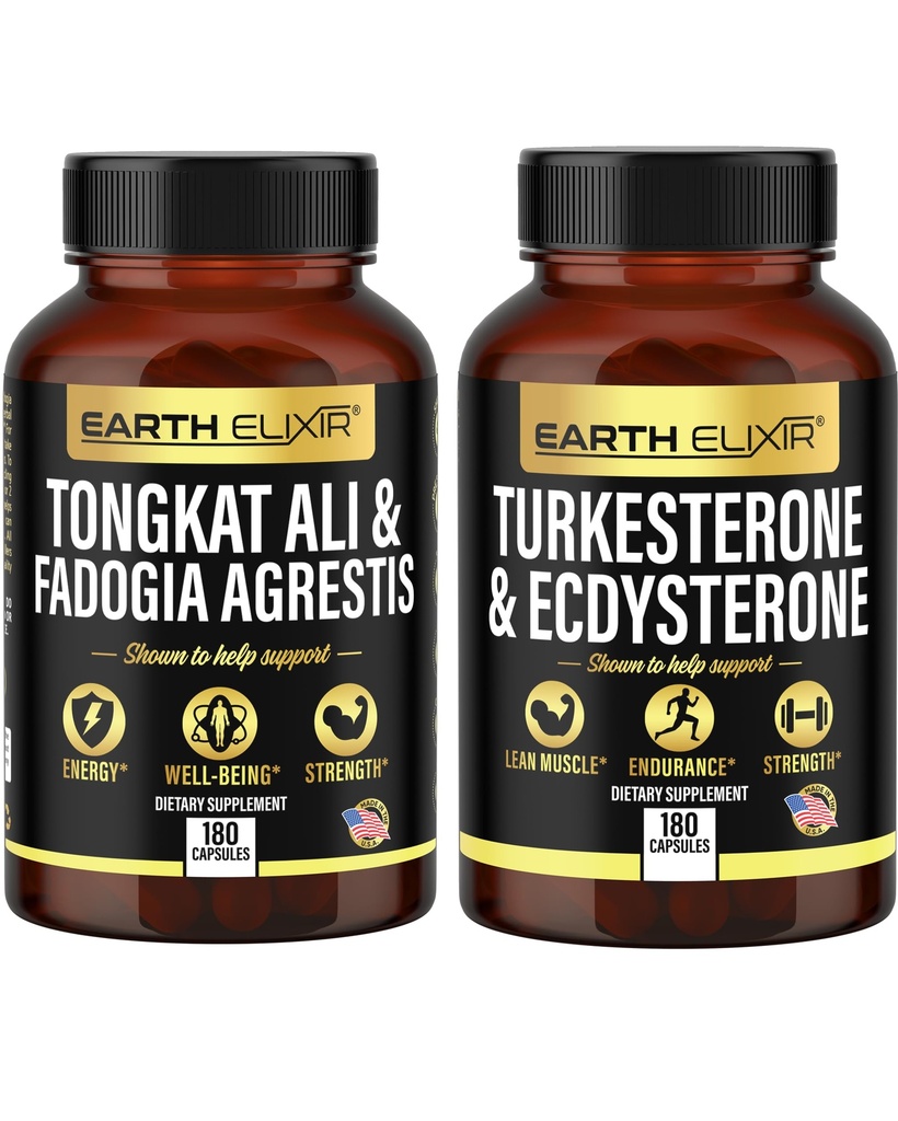 Earth Elixir Fadogia Agrestis 600mg και Tongkat Ali 500mg + Turkesterone1000mg και Ecdysterone 1000mg Συμπλέγματα (180 κάψουλες) Bundle