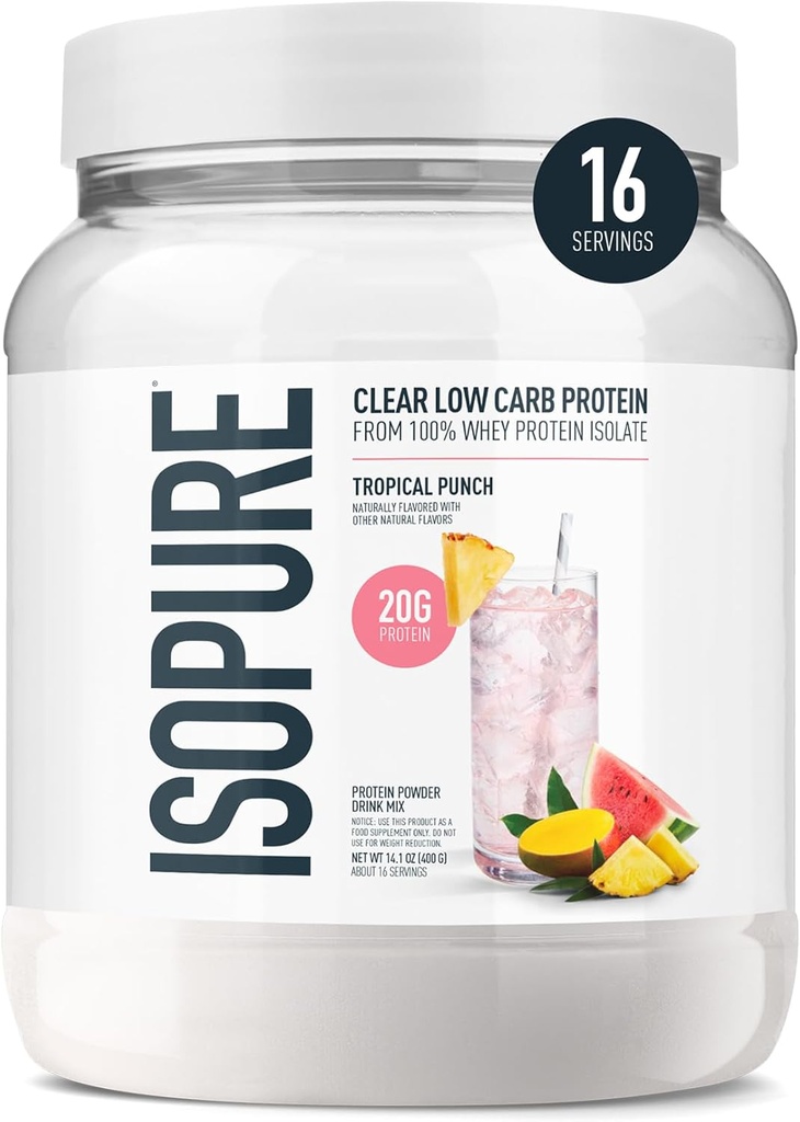 Isopure Clear Whey Isolate Protein Toz, Lactose Free, Gluten Free, Doğal Flavored, Tropikal Zehir, 20g Protein Yüzde 14.1 Oz, 16 Hizmet (Pazar Mayıs Vary)
