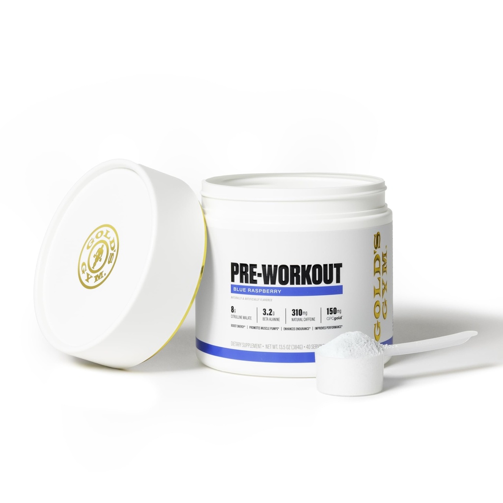 Gold's Gym Beslenme Pre-Workout Toz | Soy-Free, Keto, Vegan Premium Flavor Pre-Workout with Natural Caffeine, L-Citrulline, Alpha GPC, Beta-Alanine, ve Antioksis, 20 Servisler (Mavi Raspberry)