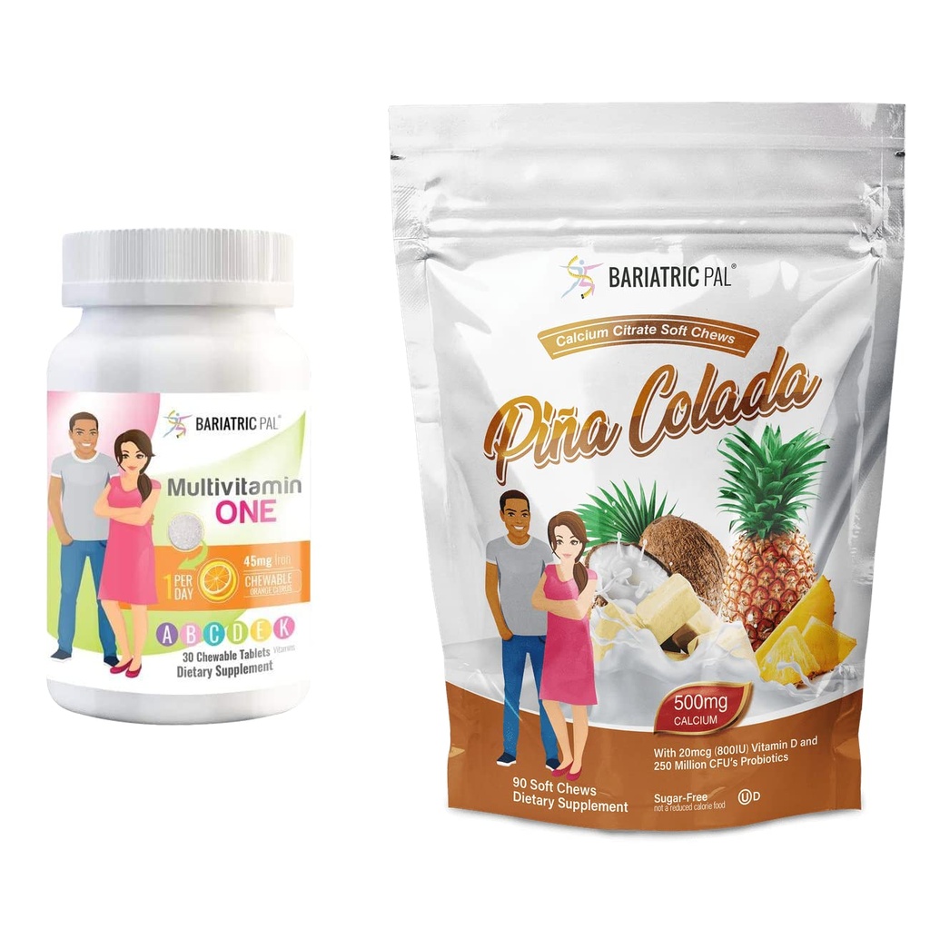 BariatrikPal 30 günlük Bariatrik Vitamini (Günde BİR 1'i çok az) 45 mg Demir Chewable - Orange Citrus anduba Citrate Soft Chews 500 mg with Probiyotiks - Piña Colada)
