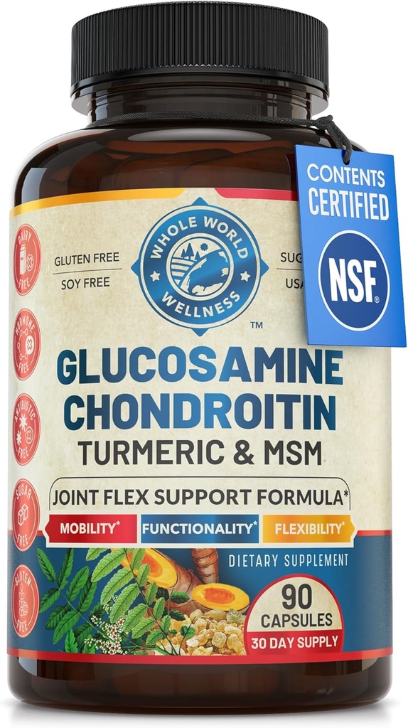 Glucosamine Chondroitin MSM Turmeric Boswelia ile Gelişmiş Ortak Destek Supplement. Destekler Inflammatory Response, Discomfort Relief for Dizs Hands Back & Commons. NSF sertifikalı, ABD 90 Kont.