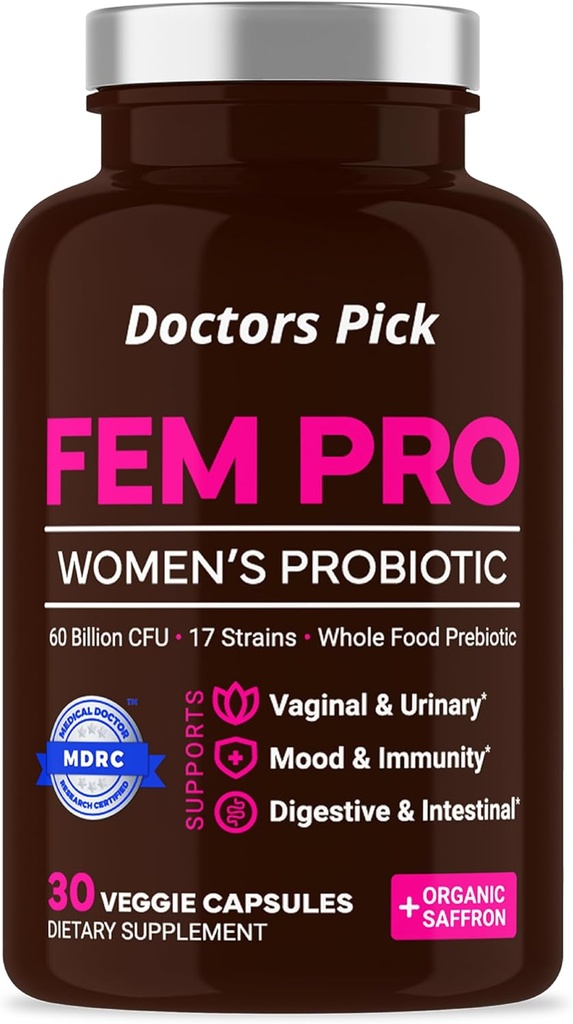 Kadın için Fem Probiyotikler 17 Klinik Olarak Vaginal, Digestive & Immune Support, Urinary Tract Health, PH Balance ve Mood için Etkili Strains. Organik Prebiyotik, 30 Veggie Capsules