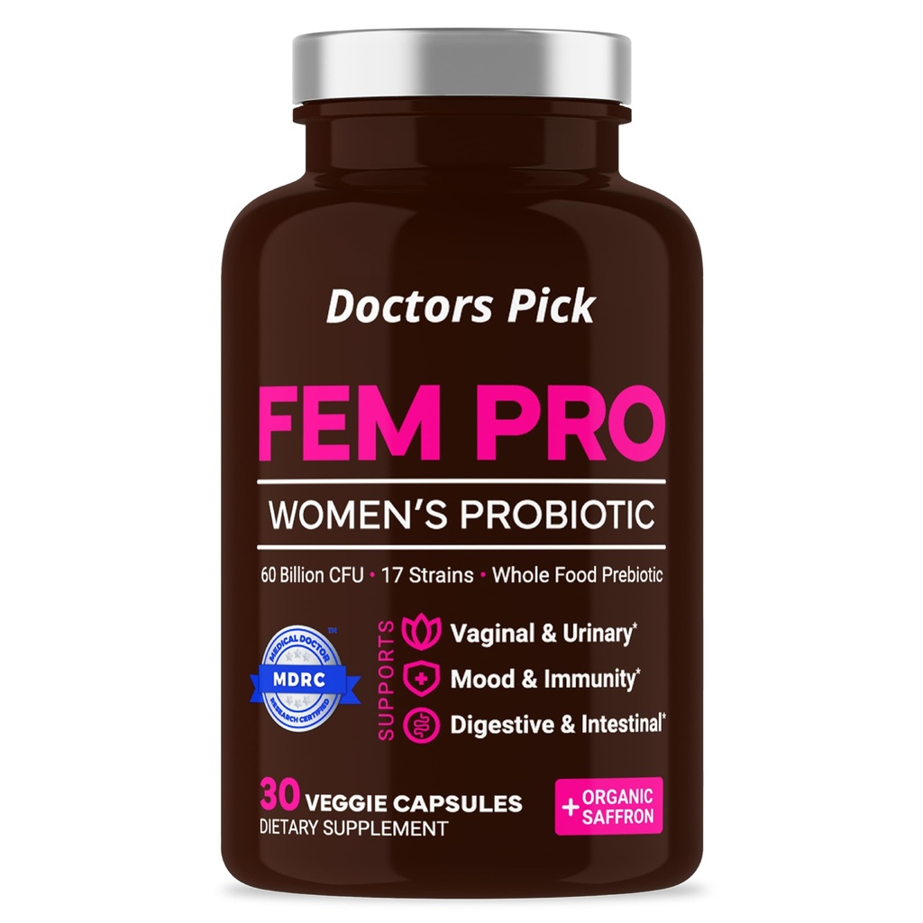 Kadın için Fem Probiyotikler 17 Klinik Olarak Vaginal, Digestive & Immune Support, Urinary Tract Health, PH Balance ve Mood için Etkili Strains. Organik Prebiyotik, 30 Veggie Capsules