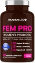 Fem Pro Probiotics for Women. 17 Clinically Effective Strains for Vaginal, Digestive & Immune Support, Urinary Tract Health, pH Balance and Mood. Organic Prebiotic, 30 Veggie Capsules