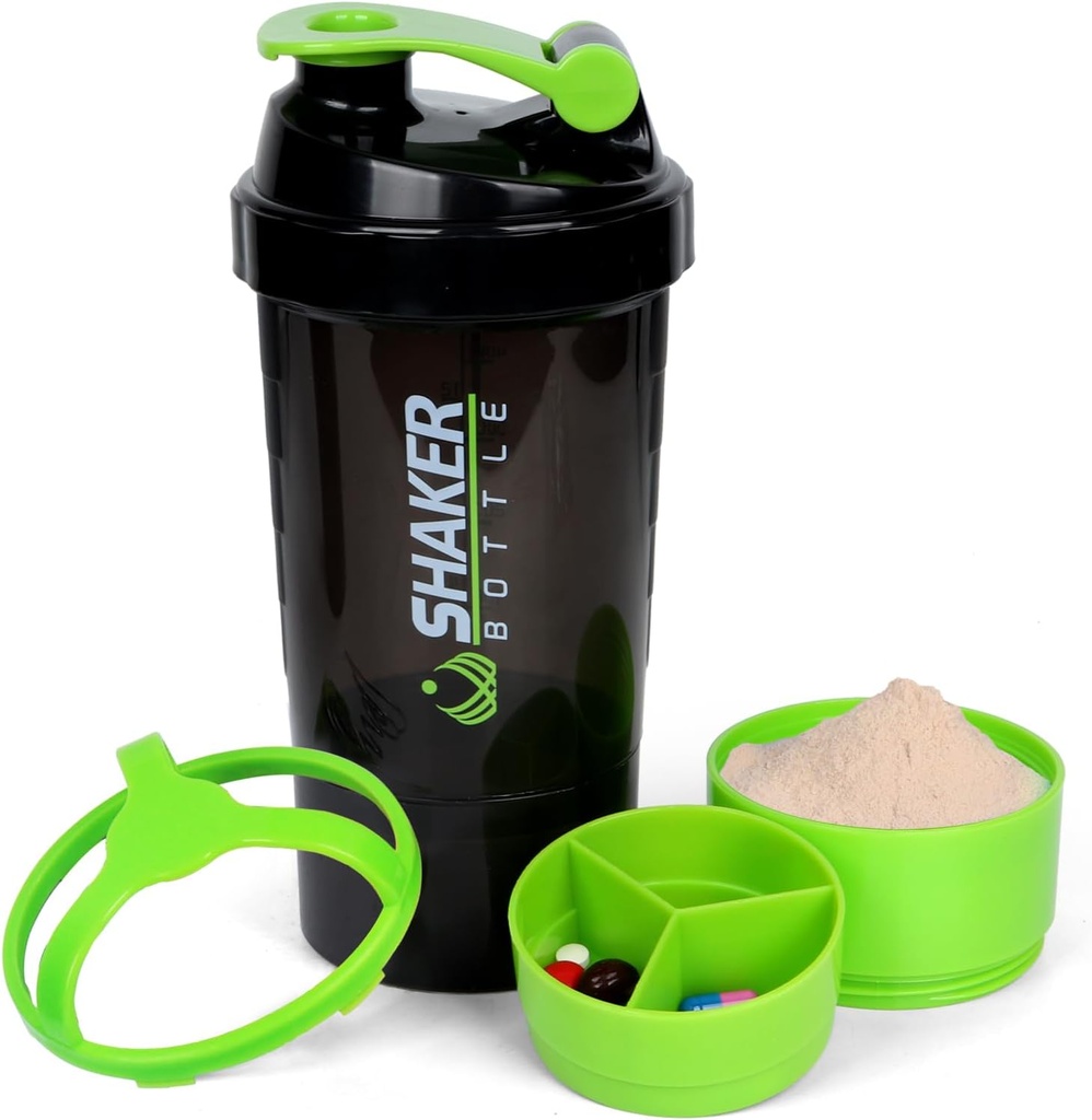 XTK Shaker Şişe 16OZ Protein Shaker Şişeleri Mix Ball Portatif Spor Su Şişe Leak ProYM Cup for Protein Mixes with Storage & Pill Organizer, Ideal for Pre Workout,BPA Free (Green)
