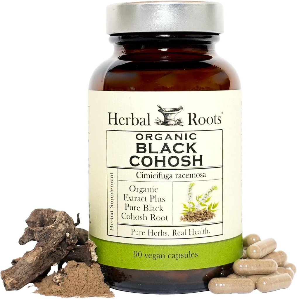 Herbal Roots Organic Black Cohosh Root | Extra Strength | Menopause and Menstrual Support for Women | 90 Capsules, Vegan