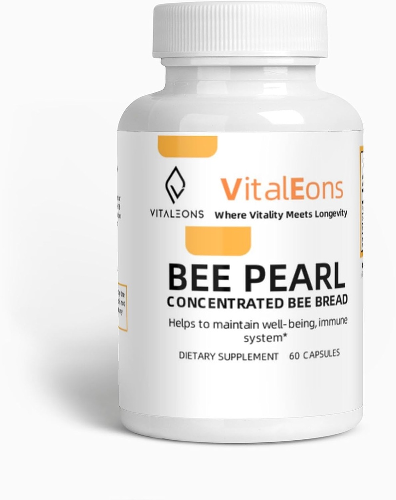 Arı Pollen Supplment - Bee Pollen, Propolis ve Royal Jelly - Vitaleons Bee Pearl - Her Pearl Vitaminleri, mikrobiyalleri, polifenolleri ve antioksidanlar (Vejetaryen, 60 Capsules)