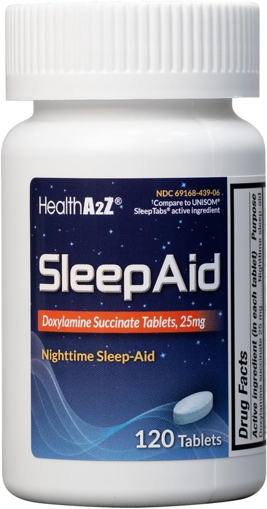 HealthA2Z® Sleep Aid | Doxylamine Succinate Tabletler 25 mg | 120 Konts (Pazar 1)