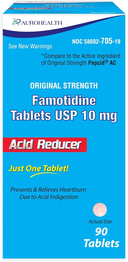 Famotidine 10 mg Tabletισκίο, 90 Αριθμός (Σε σύγκριση με Pepcid AC)