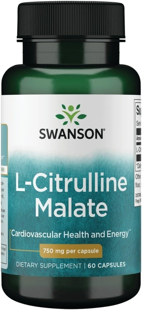 Swanson L-Citrulline Malate - Amino Acid Supplement Promotion Energy Production & Healthy Blood Circulation - Natural Formula Supporting Συνολική ευεξία - (60 κάψουλες, 750mg έκαστος)