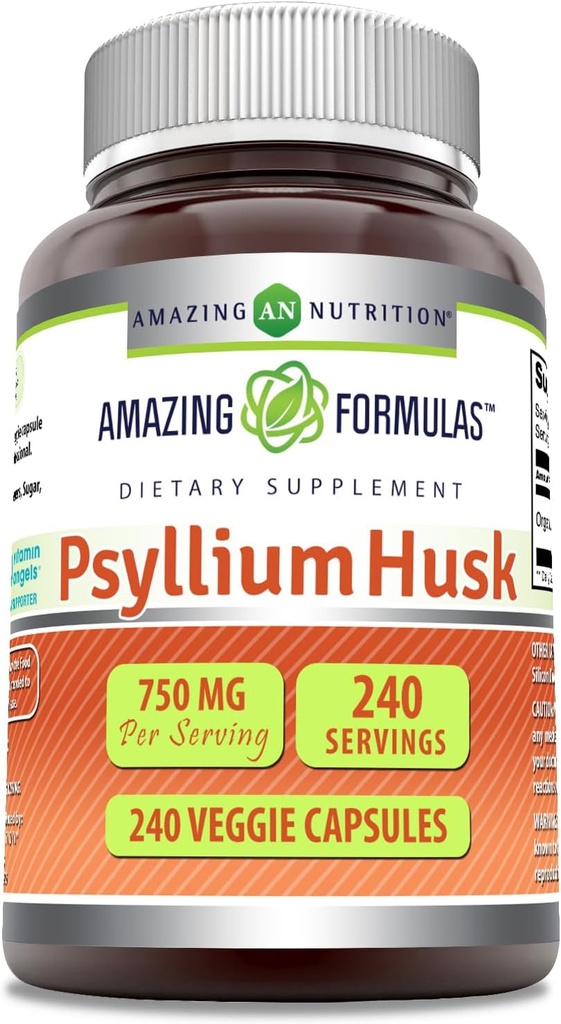 Amazing Formulas Psyllium Husk 750mg Veggie Capsules Supplement 