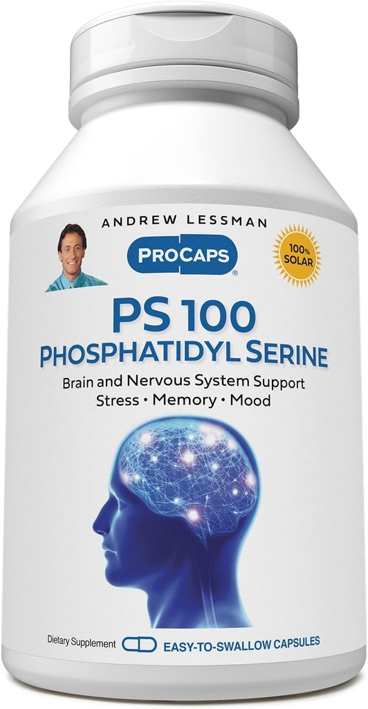 ANDREW LESSMAN PS 100 Phosphatidyl Serine - 60 Κάψουλες - Υποστηρίζει τον εγκέφαλο και το νευρικό σύστημα, τη μνήμη, τη γνωστική λειτουργία. Απαραίτητο για την παραγωγή και απελευθέρωση νευροδιαβιβαστών. Χωρίς πρόσθετα