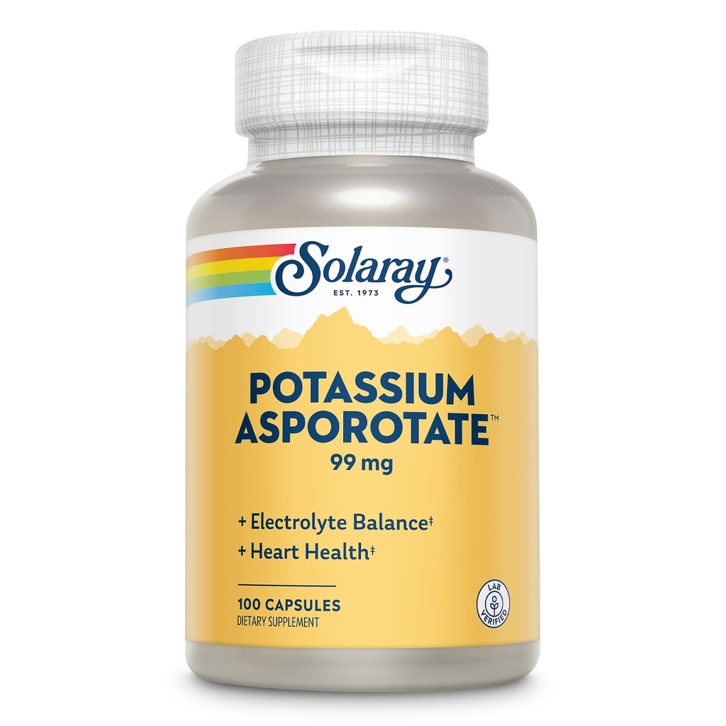 Solaray P Properties Asporotate Chelated Supplement, Electrolyte Balance & Heart Health Support, 100 hizmet, 100 Capsules