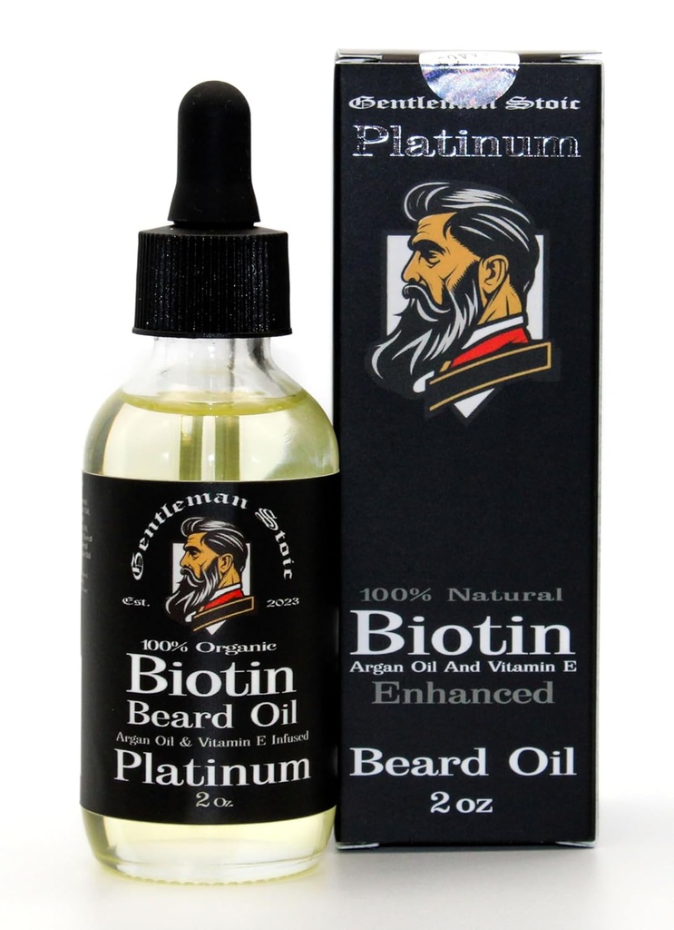 Platinum Beard Oil for Men – Natural Biotin Gelişen Ayıd Büyüme Yağı - Argan & Vitamin E - Softens and Controls – Ayıd growth Oil for Men - Spiced Vanilla Scent (2oz – Pack of 1)