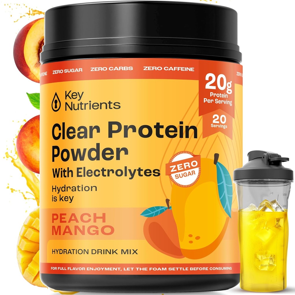 KEY NUTRIENTS Multivitamin Elektrolytes Toz No Sugar - Peach Mango Electrolyte Toz - Endurance & Energy Supplement - Hydration Toz - No Calories - 20 Hizmet - (Peach + protein Toz)