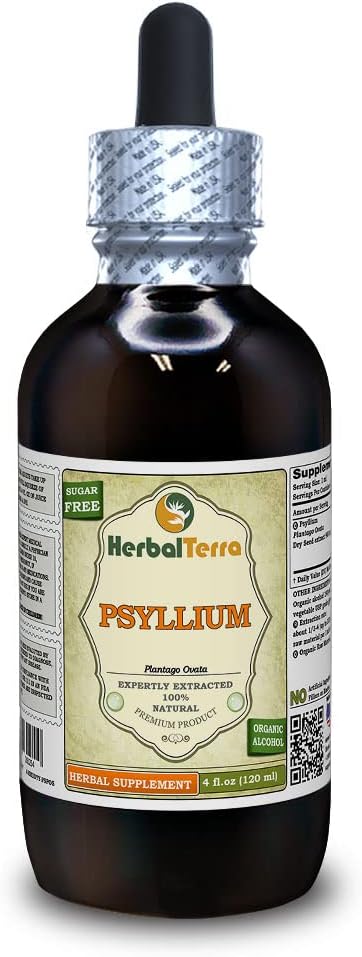 Psyllium (Plantago Ovata) Tincture, Organik kuru Tohum Sıvı Ekstraksiyon (Brand Name: HerbalTerra, Proudly Made in USA) 4 fl.oz (120 ml)