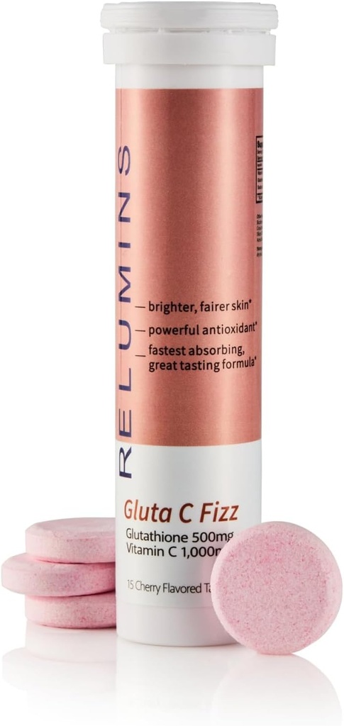 Relumins Gluta C Fizz - Υψηλή δόση, γρήγορη απορρόφηση 500mg Glutathionone & 1000mg Βιταμίνη C - Cherry Flavored Evsurvescent Tablets 