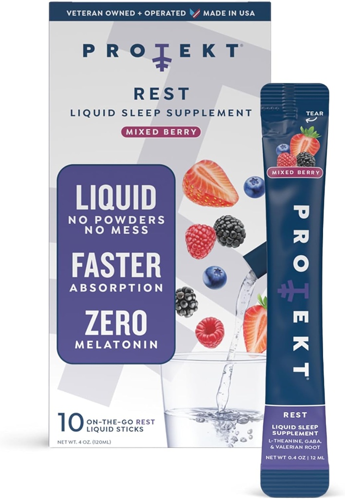 PROTEKT GABA L Theanine Supplement | Melatonin-Free Sleep Aid for Yetişkinler | Valerian Root for Night Support & Restful Sleep | GABA Calm Liquid Drink Mix for Yetişkinler | Mix, Pack of 10