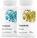 THORNE - Temel B Kompleksi (60 Capsules) & Vitamin D-5000 (60 Capsules) Sche - Destek Hücre Enerji Üretimi, Beyin Sağlığı ve Sağlıklı Kemikler - Gluten, Süt & Soy-Free Bones