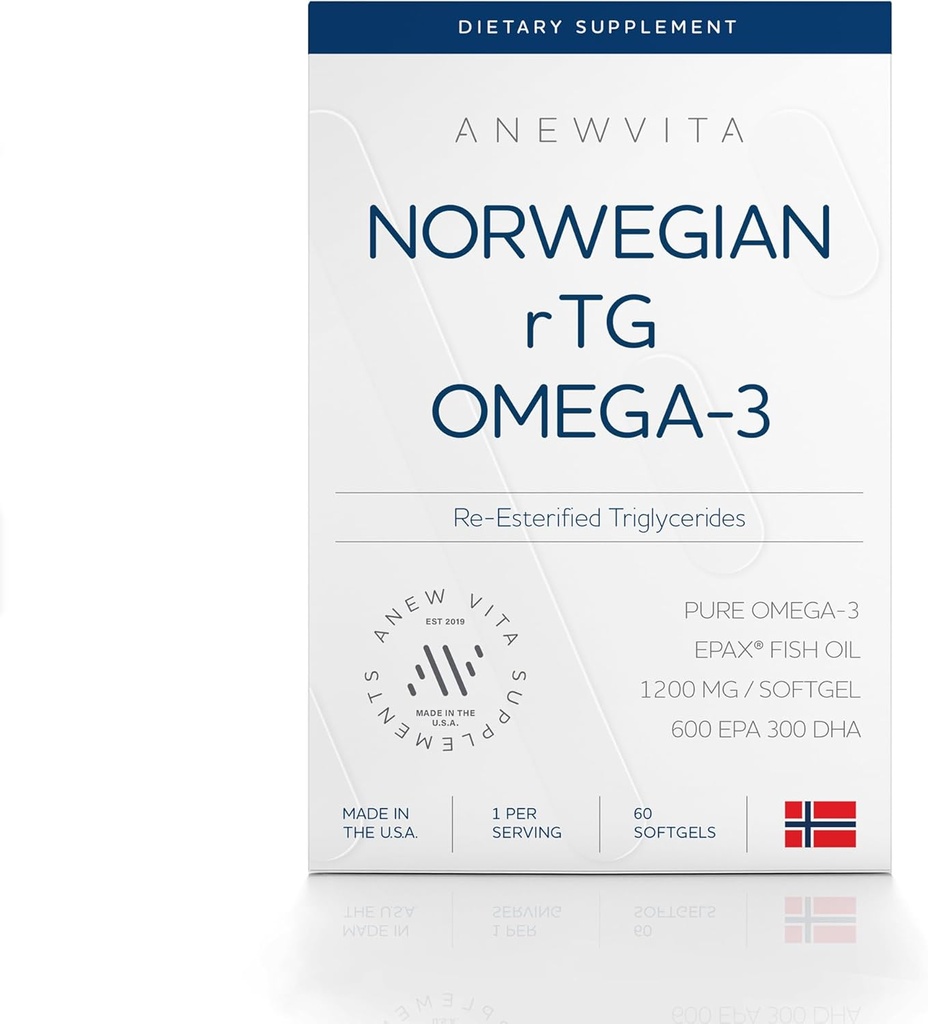 Norwegian rTG Omega 3 Fish Oil for Brain & Heart Boost, Triglyceride Fish Oil Omega 3 Supplements, 300 DHA 600 EPA Omega 3 Softgels Essential Fatty Acids for Eyes, Skin & Joints, 1200mg, 60 Servings