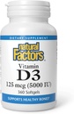 Doğal Faktörler, Vitamin D3 5000 IU (125 mcg), Güçlü Bones, Muscles ve Immune Function, 360 Softgels