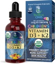 USDA Organik Vitamin D3 K2 Sıvı Merdivenler | Çocuklar ve Toddler için D3 K2 Supplement 1+ | Çocuklar için Eklenmeler için Eklenmeler | Vegan, Non-GMO | 2 Fl Oz