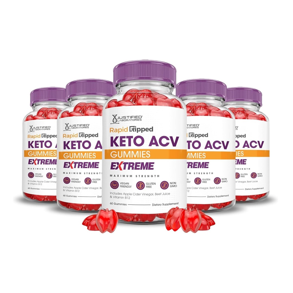 Justified Laboratories (5 Pack Rapid Ripped Keto ACV Gummies Extreme 2000MG Hızlıca Vinegar, Pomegranate Beet Juice B12 Vegan Non GMO 300 Gummys
