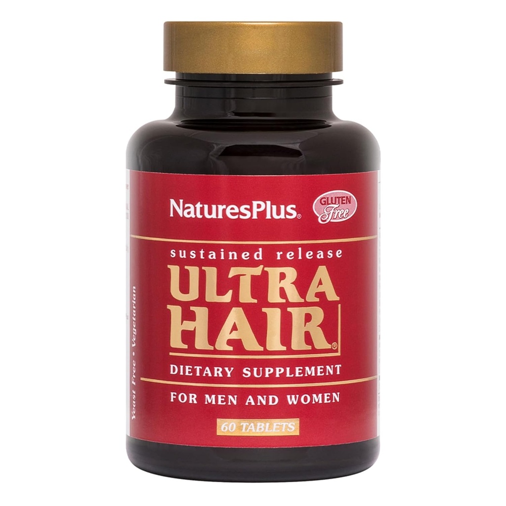 Natures Plus Ultra Hair, Content Release - 60 Vegetarian Tablets - Φυσικό συμπλήρωμα ανάπτυξης μαλλιών για άνδρες και γυναίκες - μακρύτερα, Thicker Hair - Χωρίς γλουτένη - 30 Σερβιέτες