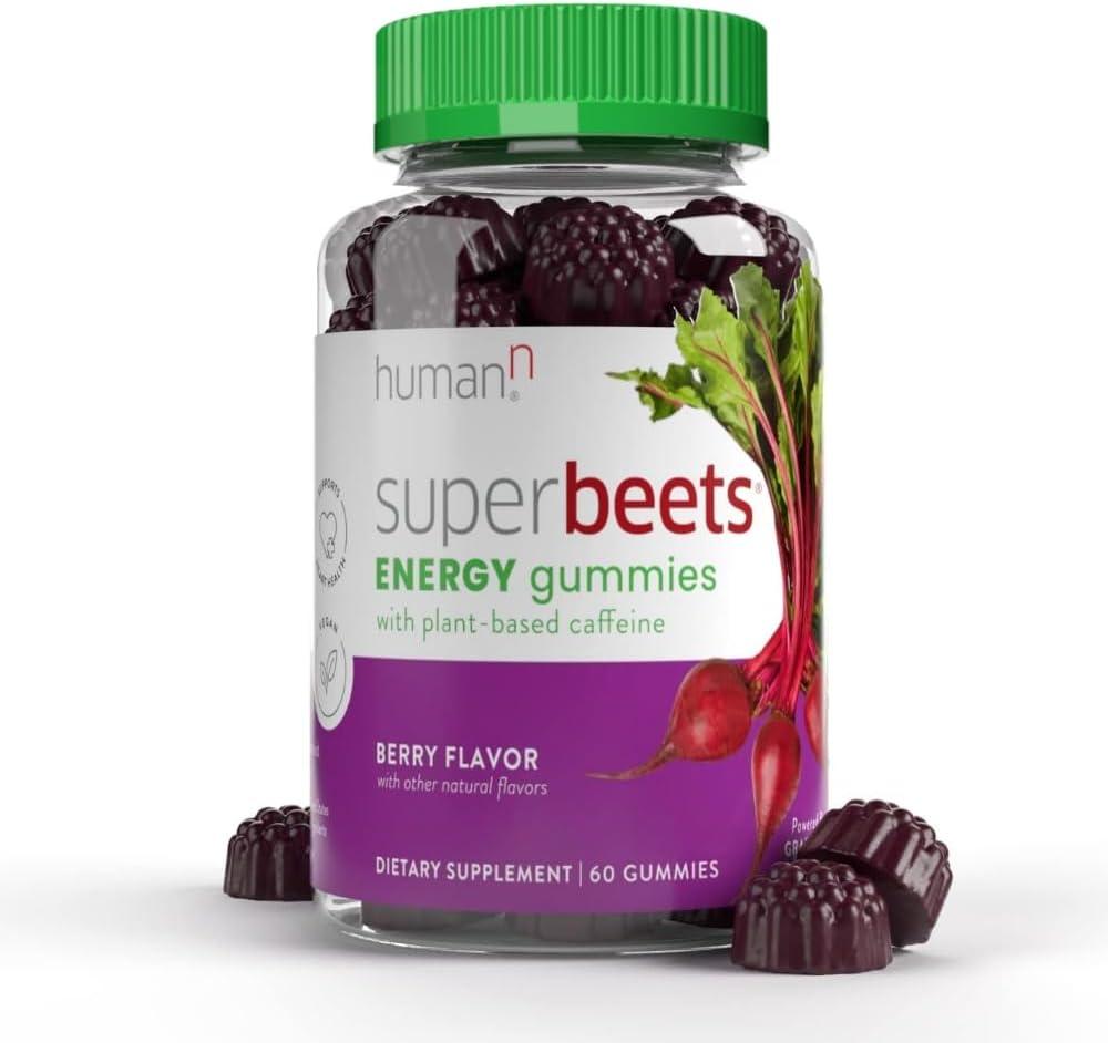 HumanN SuperBeets Energy Gummies - Quick Energy & Mental Focus - Help Increase Nitric Oxide - Supports Healthy Blood Pressure & Circulation Support - Antioxidant, Non-GMO - Berry Flavor, 60 Count