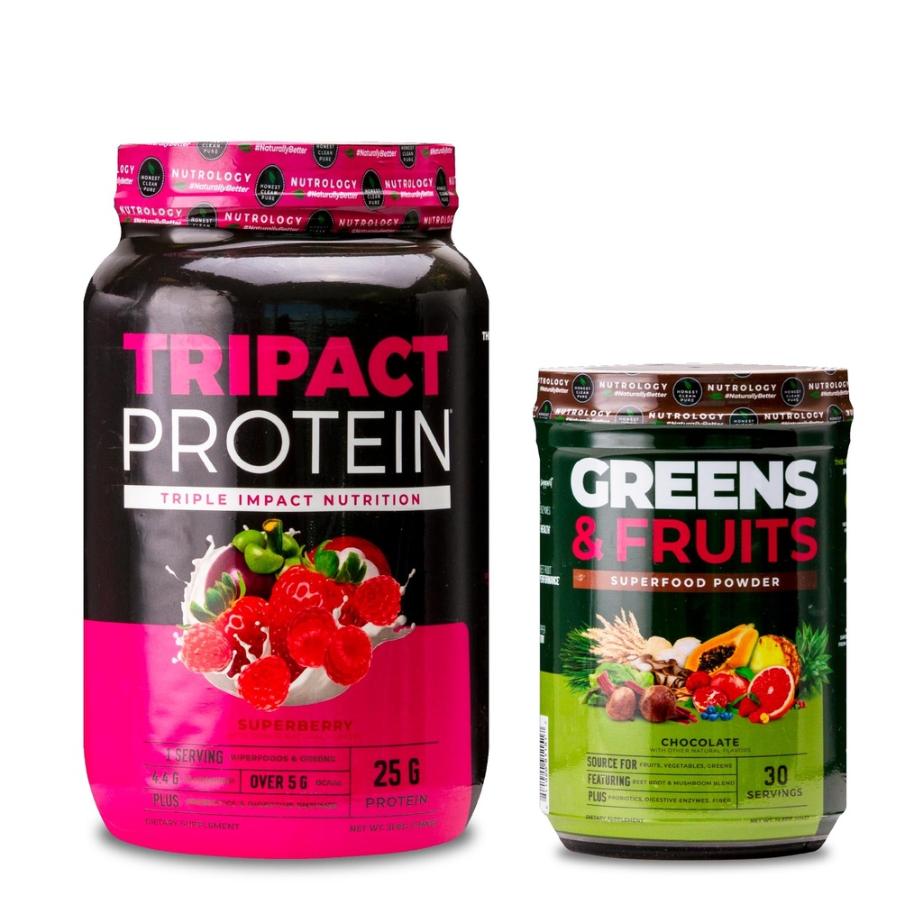 Nutrology TRIPACT protein Toz, 7-in-1 Meal Yenileme Shake, Superberry (40 Hizmet) Yeşiller ve Meyveler Toz-Doğal olarak Kaynaklanmış Superfood, (30 Chocolate Services)
