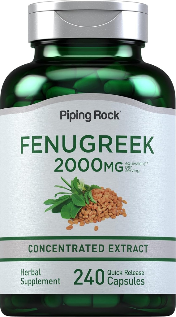 Piping Rock Fenugreek Capsules | 2000 mg | 240 Pills | Kadınlar ve Erkekler için Tamam | Yoğun Tohum Türleme | GMO, Gluten Free