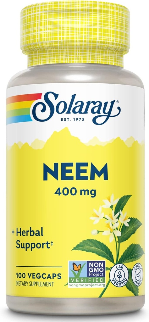 SOLARAY Neem Leaf 400 mg | Sağlıklı Kan, Skin & Immune System Support | Non-GMO, Vegan & Lab Doğrulandı | 100 VegCaps