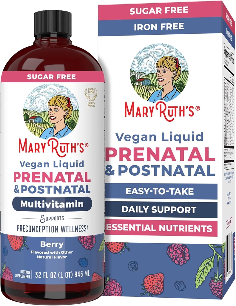 MaryRuth Organics Postnatal & Prenatal Vitamins for Women | Sugar Free | Womens Multivitamin for Pre-Conception, Hamile & Hemşire | Ginger | Selenium | Folate | Vegan | Non-GMO | Gluten Free | 32oz