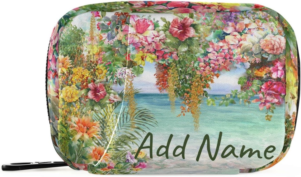 Özel Pill Box 7 Günlük Pill Case Bag Oil Picture Hawaii Çiçekler Kişiselleştirilmiş Ad Seyahat Pill Organize Bag with Rolls Portatif Haftalık Case Compact Boyut for Vitamin Supplement Sahibi