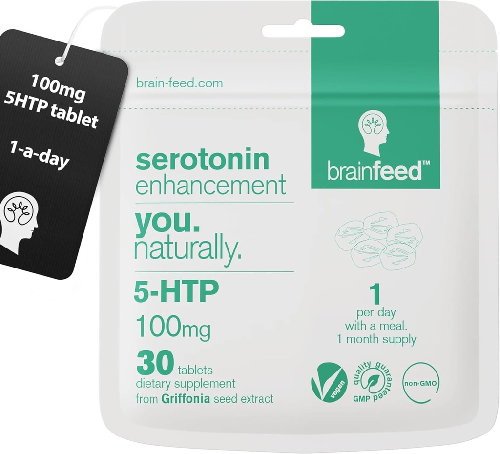 Serotonin Supplements (30) | 1-a-Day Serotonin Mood Support | 5HTP 100 mg Per Tablet Griffonia Seed | Natural Serotonin ATM | 1 Ay Supply