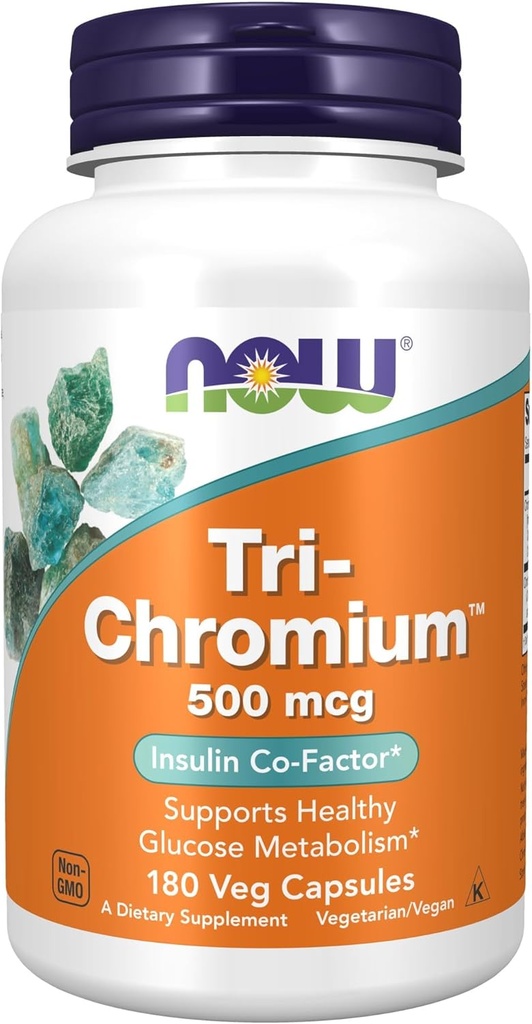 NOW Συμπληρώματα διατροφής, Tri-ChromiumTM 500 mcg με κανέλα, Ινσουλίνη Co-Factor *, 180 Κάψουλες Veg