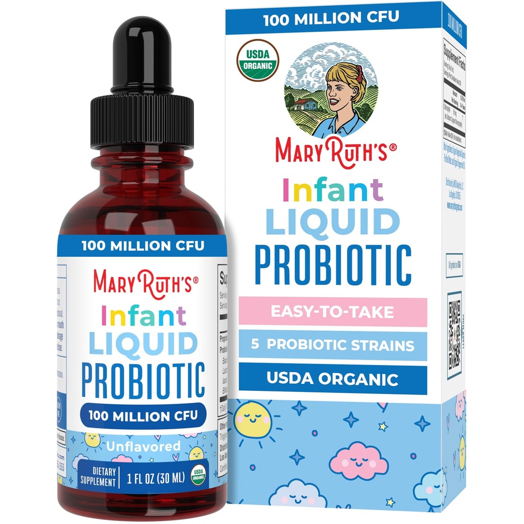 MaryRuth Organics USDA Organic Infant Liquid Probiyotik Drops | Baby Essentials | Bebek Probiyotikleri | Perrietary Probiyotik Mix | Vegan | Non GMO | 125 Servisler