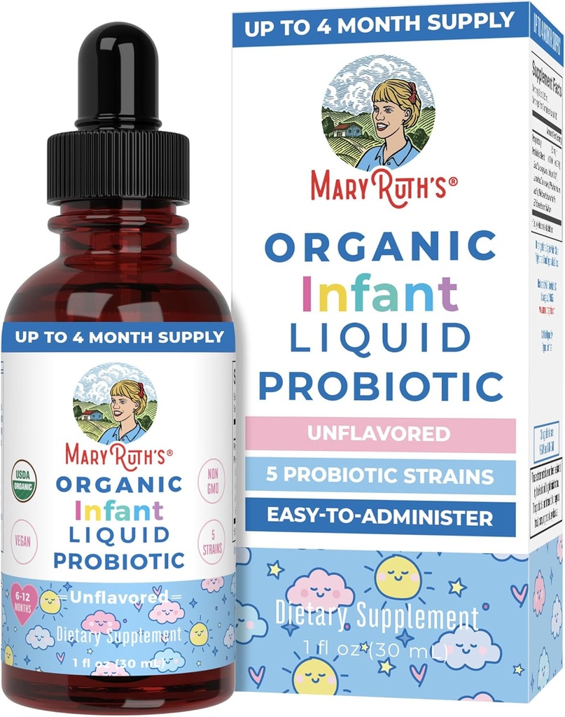 MaryRuth Organics USDA Organic Infant Liquid Probiyotik Drops | Baby Essentials | Bebek Probiyotikleri | Perrietary Probiyotik Mix | Vegan | Non GMO | 125 Servisler