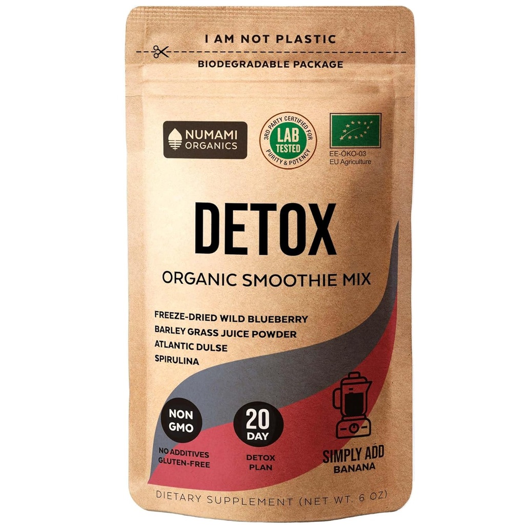 Numami Organik Detox Blueberry Smoothie Toz Sağlıklı Spirulina, Atlantic Dulse ve Barley Grass Juice, Avrupa'dan Premium Kalite Superfood