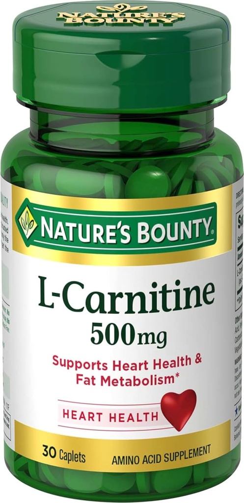 Nature's Bounty L-Carnitine, Supports Heart Health & Fat Metabolism, Amino Asit Supplement, 500 mg, 30 Tablets