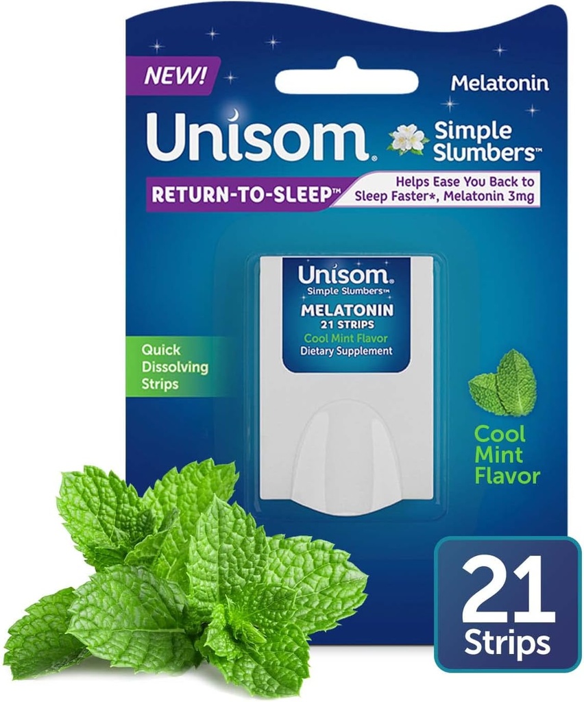 Unisom Simple Slumbers Return-to-Sleep Discrypt Strips 21-Count, Melatonin 3mg, Cool Mint