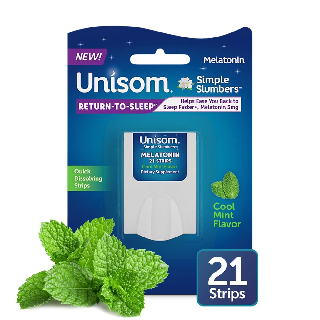 Unisom Simple Slumbers Return-to-Sleep Discrypt Strips 21-Count, Melatonin 3mg, Cool Mint
