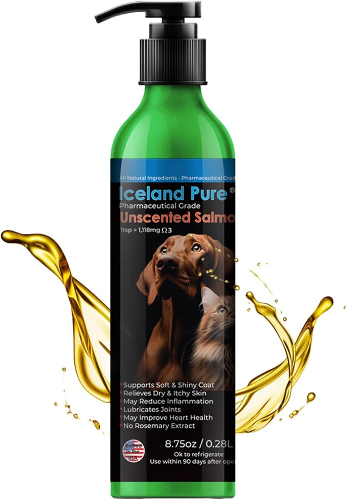 İzlanda Pure Salmon Oil | Teşvik Olmayan İlaç Notu | 1118 mg Omega-3 tatlı kaşığı | Köpekler ve Kediler için Sıvı Gıda Tamamı | Dağlık 875ozlu Alüminyum Renkli