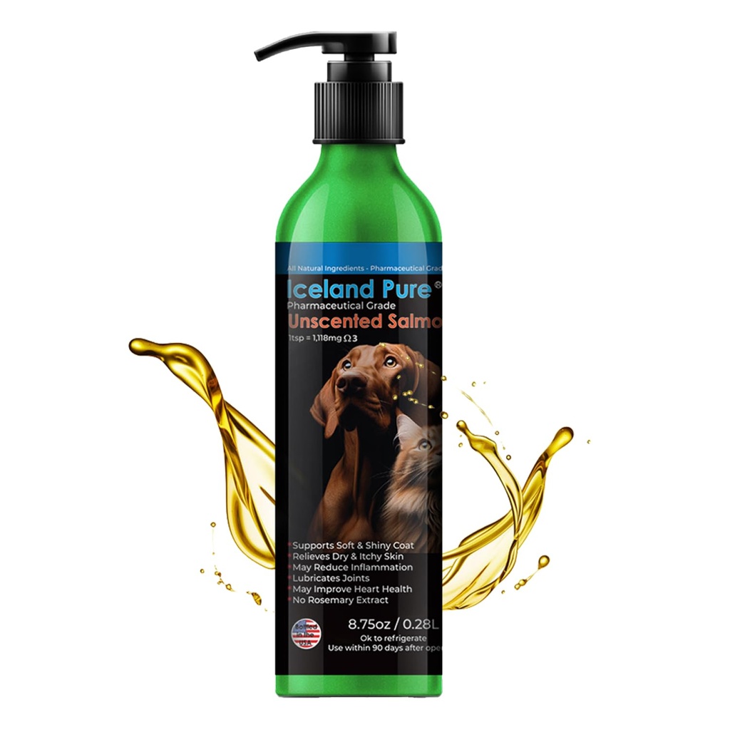 İzlanda Pure Salmon Oil | Teşvik Olmayan İlaç Notu | 1118 mg Omega-3 tatlı kaşığı | Köpekler ve Kediler için Sıvı Gıda Tamamı | Dağlık 875ozlu Alüminyum Renkli