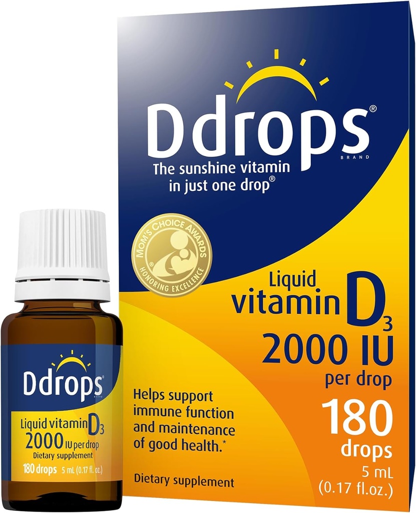 Ddrops Yetişkinler 2000IU 180 Drops - Sıvı Vitamin D3 Supplement, Güçlü Bones & Immune System