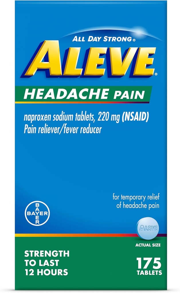Aleve Headache Pain Reliever & Ateşleme Tabletleri, Naproxen sodyum, Headache, Pain Medicine for Yetişkinler, Headache Pain Relief Pills, 175