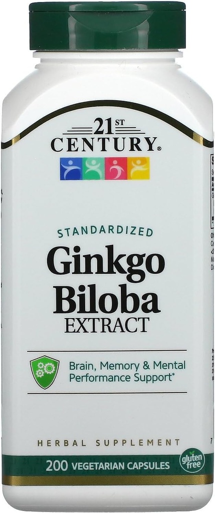 21. Yüzyıl Ginkgo Biloba Extract Veg-Capsules, 200-Count (21687)