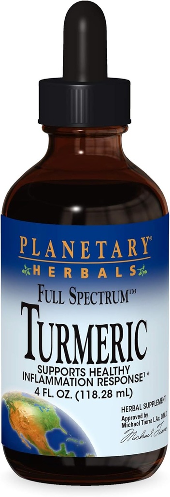 Gezegensel Herbals Turmeric Extract Full Spectrum Liquid, Antioksi ve Sağlıklı Inflammasyon Yanıtı için Destek, 4 Ounces